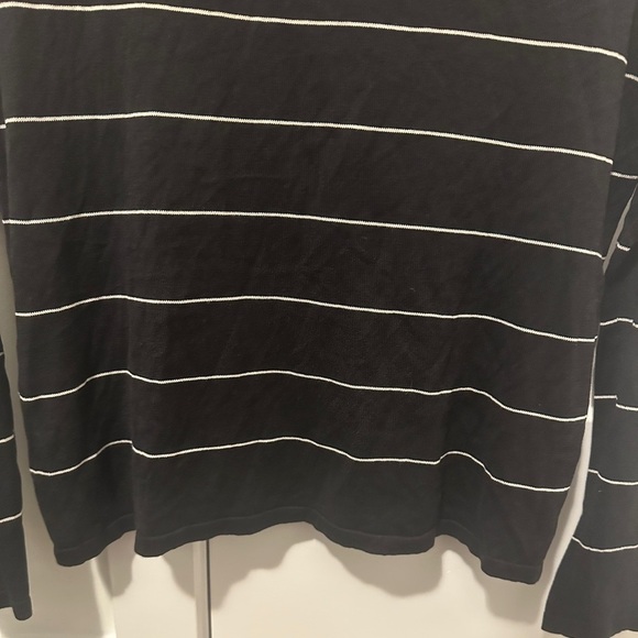 Talbots Petites Silk Blend Black White Stripe Crewneck Sweater Size MP Medium - Picture 4 of 7